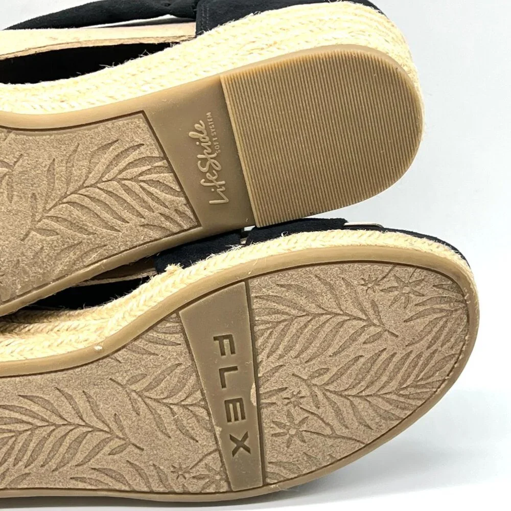 Lifestride Womens Size 9‎ Siesta Black Espadrilles Wedges Sandals Shoes